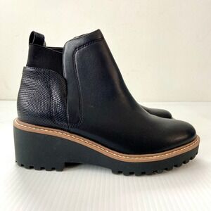 DV Dolce Vita Rango Wedge Lug Chelsea Ankle Boots Black Womens 7
